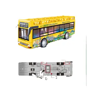 Children's double-decker bus with opening doors, simulated sound and light, sightseeing bus toy car for boys and girls