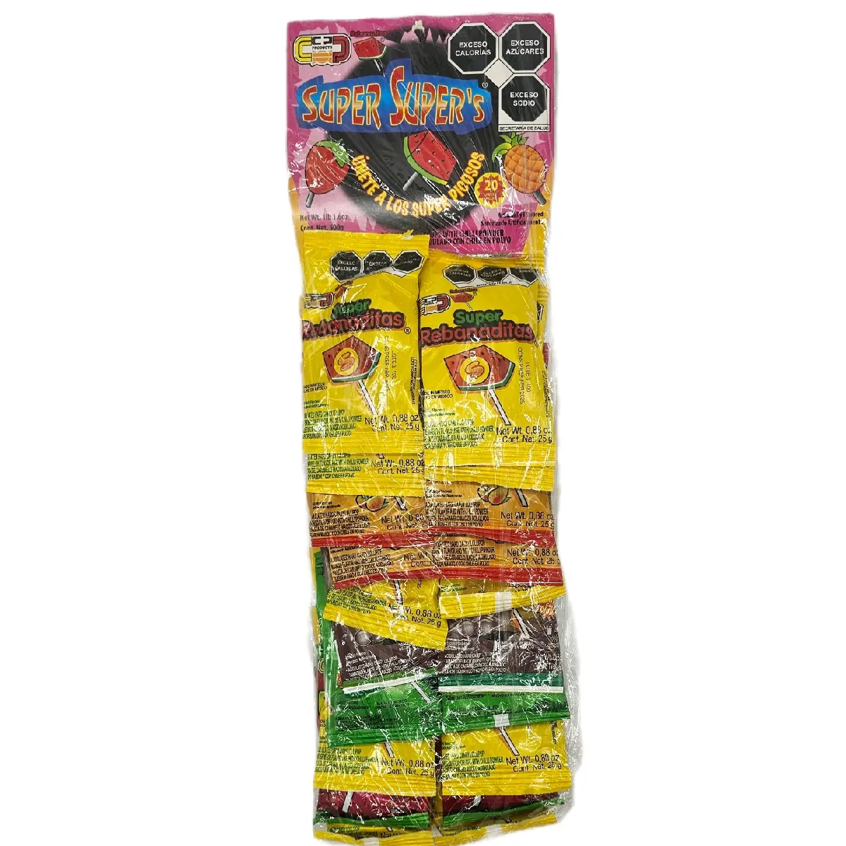 Super Super's - Acidulated hard candy lollipops with chili powder ( 1 Pack with 20 pieces)