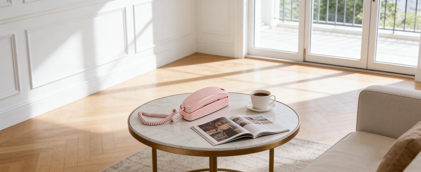 Landline Phones for Home, Corded Phone Requires No Power, Vintage Princess Phone Features Backlit Buttons, Works During Power Outages, Volume Control, Retro Wall Phone - Pink Telephone