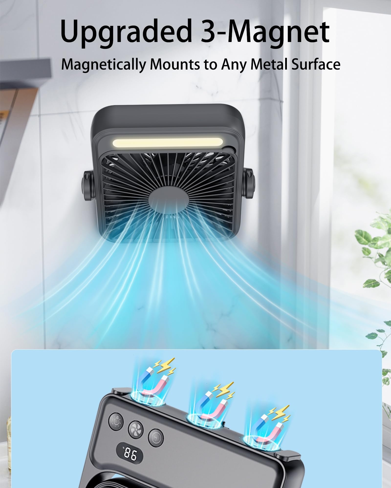 10000mAh Magnetic Ceiling Fan with Light, Rechargeable Hanging Fan with Remote Control, Up to 20H Runtime, Portable Fan for RV Camper Tent Bedroom, Timer & Battery Display