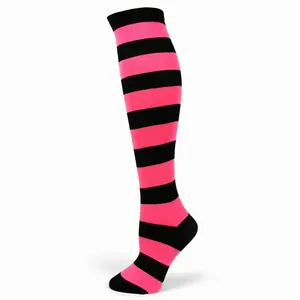 Sock Panda Striped Patterned Socks Knee High Neon Pink Vibrant Design 100% Polyester Soft Comfortable All-Day Wear