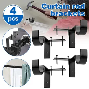 4/8 pcs No Drill Curtain Rod Brackets, Adjustable Metal Heavy Duty Curtain Rod Holders, Screwless Curtain Rods Hooks For Home