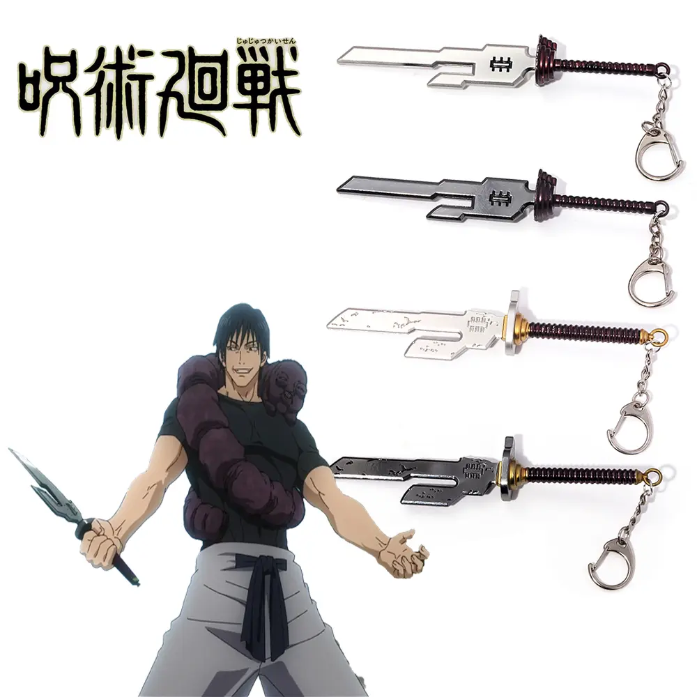 Anime Jujutsu Kaisen Cosplay Prop Keyring Nanami Kento Fushiguro Toji Weapon Model Pendant Keyring for Men Jewelry Accessories