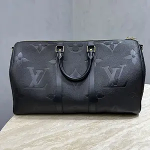 Pre-owned Louis Vuitton Monogram Empreinte Embossed Leather Travel Bags LV Keepall Bandoulière 50 Black Empreinte Leather Travel Bag（64307532）