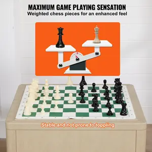 VEVOR Tournament Chess Set, 20 Inch Roll-Up Beginner Chess Board, Foldable Silicone Chess Game with Plastic Weighted Chess Pieces & Storage Bag, Portable Travel Chess Board Gift for Adult Kid Family