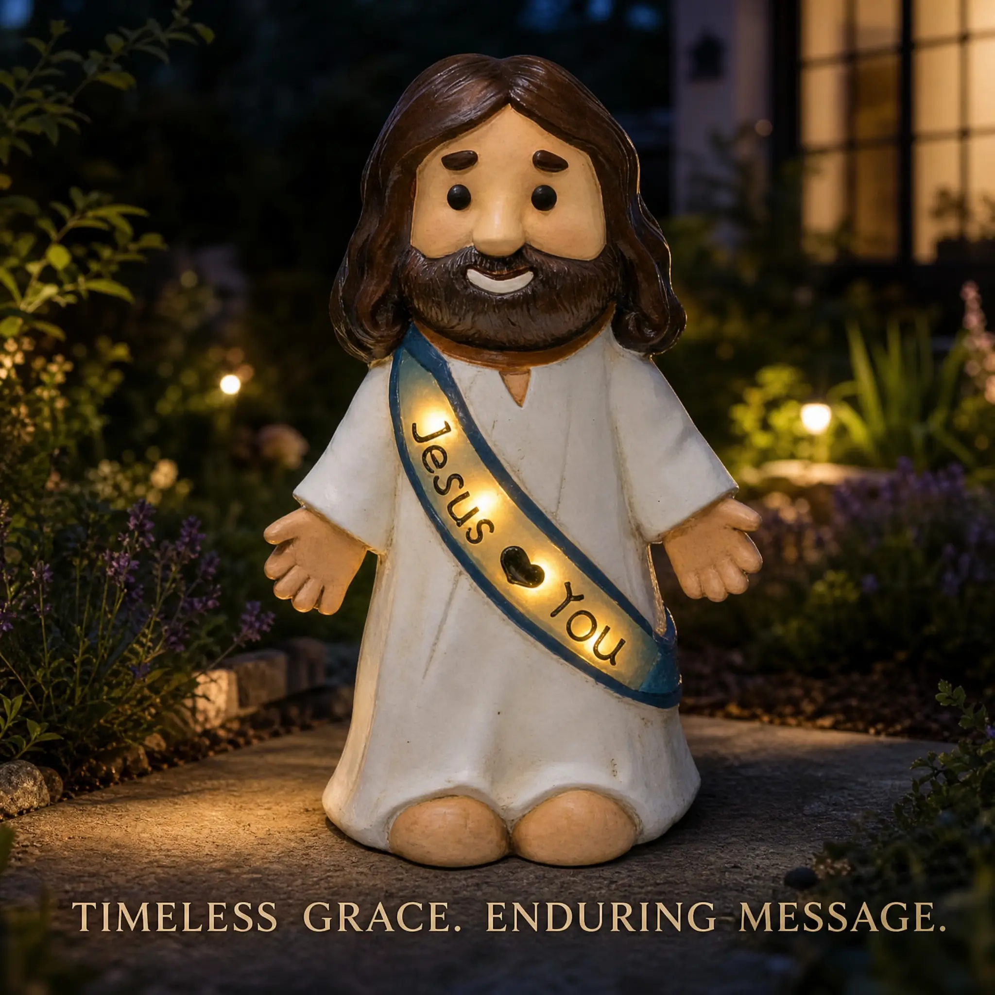 10.4in Waterproof Jesus Loves You Solar Lighted Resin Figurine, Christian Statue, Glowing Religious Home Decor for Indoor/Patio/Lawn, Baptism Christmas Gift for Mom Grandma, Water Proof