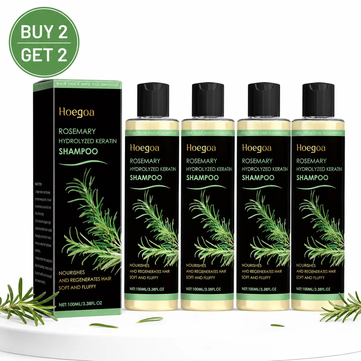 【BUY 2 GET 2】Hoegoa Rosemary Thickening Shampoo (100 ml Bottle) - Plant Extract, Oil Control, Vitamin C, Vitamin E, Nourishing, Moisturizing, Repairing, Refreshing, Volumizing, Anti-Flat, Keratin Blend, Daily Use Hair Care Shampoo, Thickens Hair
