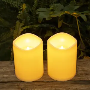 Large Solar Candles Outdoor , 4.5" x 6"  White Flameless Candles,  Light Sensor, LED Rechargeable Pillar Solar Candles for Outdoor Lanterns, Patio Decor, Set of 2
