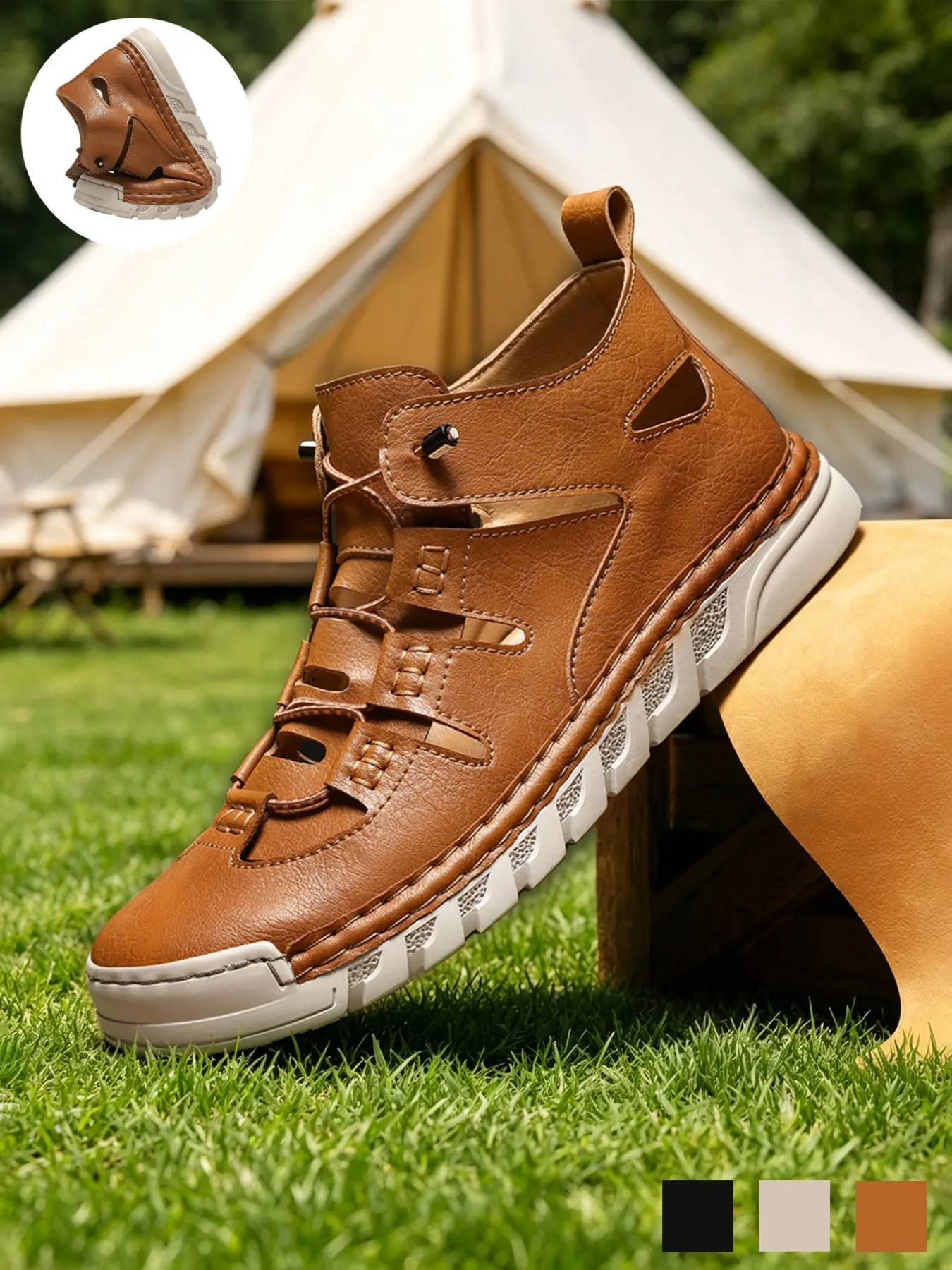 Men's Closed Toe Sport Sandals Breathable Lightweight Non-Slip Rubber Toe Bumper Perforated Athletic Hiking Sandals Toggle Fisherman Sandals Athletic Outdoor Summer Black Brown White Vegan Leather for Beach Vacation Hiking Big Size 9.5-11.5