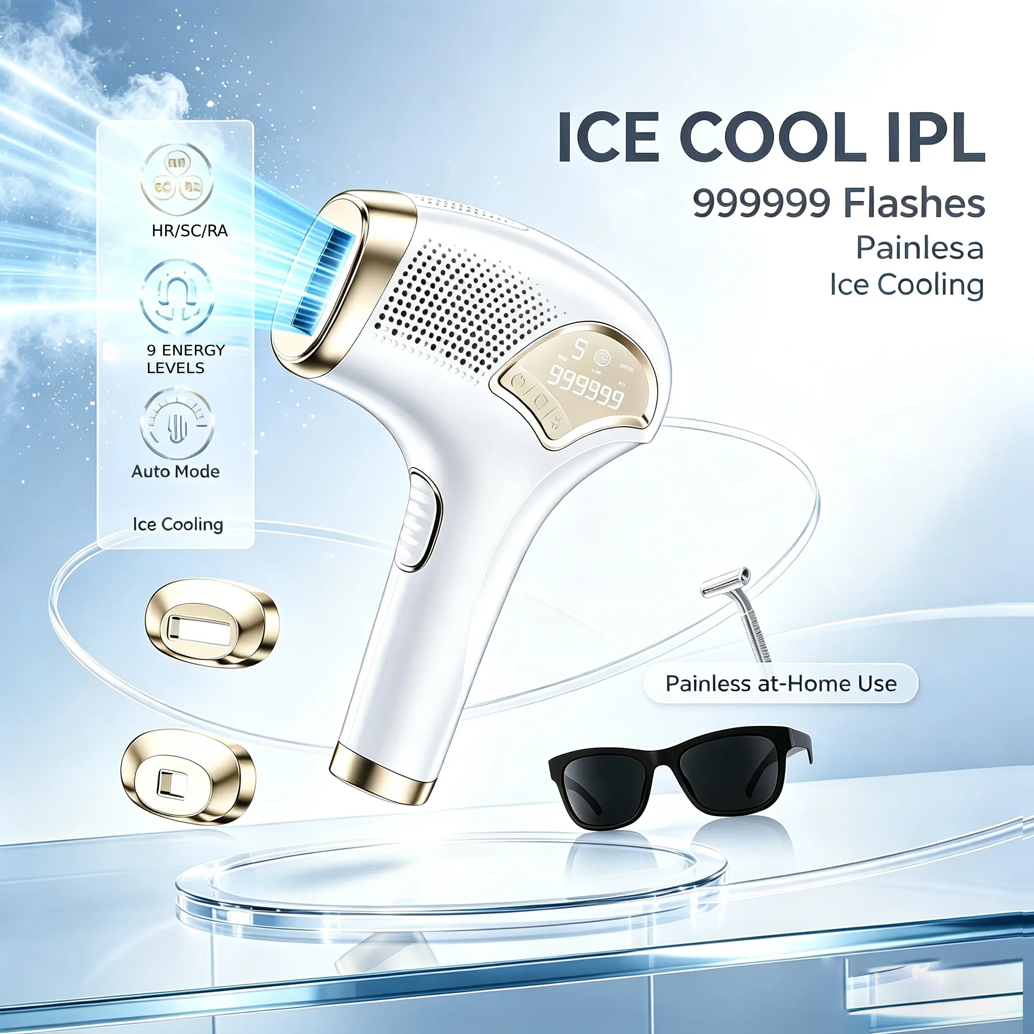 【Summerfinds】 Home IPL Hair Removal Device for Women, 2-in-1 Replaceable Lamp Heads, Painless Permanent Hair Removal for Face, Bikini, Underarms & Legs