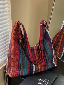 Women's Random Striped Pattern Tote Bag, Casual Large Capacity Shoulder Bag for Work & Daily Used, Trendy All-match Bag for Commuters and Students, Stylish Tote Bag, Seasonal Tote Bag
