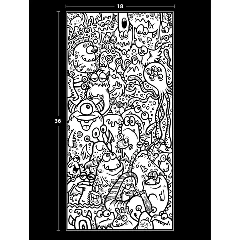 18x36in Giant Quirky Monsters Coloring Paper Poster - Single Sheet Unisex Cartoon Wall Prints, Decorations for Room, Stress Relief Display for Kids, Adults, Coloring Lovers Home Decor Supply