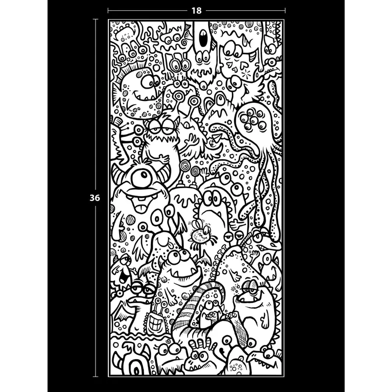 18x36in Giant Quirky Monsters Coloring Paper Poster - Single Sheet Unisex Cartoon Wall Prints, Decorations for Room, Stress Relief Display for Kids, Adults, Coloring Lovers Home Decor Supply