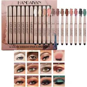 12 Color Eyeshadow Pencil Crayon Stick Set, Long-Lasting Waterproof Smudgeproof, Glossy Highlighter Makeup Kit, Easy to Use, Portable, Perfect Gift