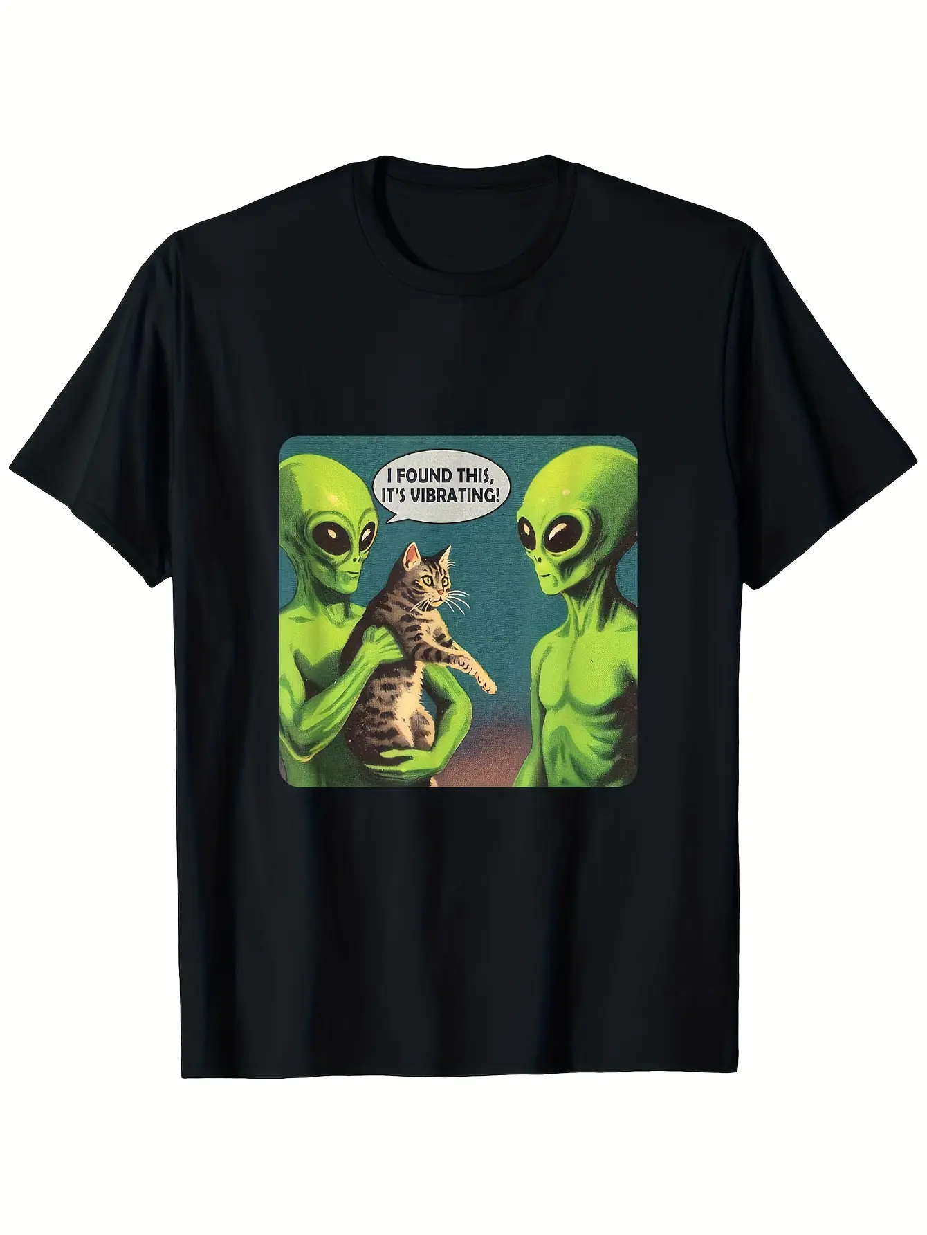Men's I Found This Humorous Alien & Cat Graphic T-Shirt -  Cotton Relaxed Fit Short Sleeve Round Neck - Street Style Non- Fabric Streetwear Fashion Quirky Tshirt Stretchy FabricHot selling items Gift Fashionable Unisex Vintage Soft Breathable Casual -