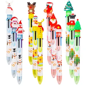 6/12Pcs Christmas Colorful Round Pens 6 in 1 Pen, Retractable Pen Santa Claus Reindeer Christmas Round Pen, Perfect for Christmas Party Gifts (Random Styles)