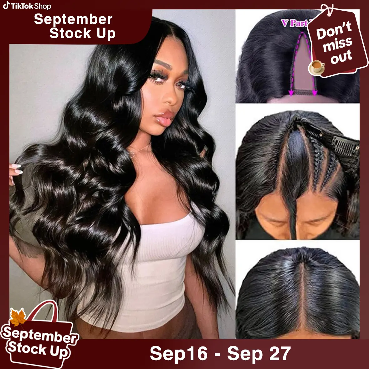【V Part Wig No.1】Mamushow V Part Wigs With Invisible Strap Drawstring 100% Human Virgin Hair Body Wave Glueless Wig 180% Density Curly Wigs Natural Black#tiktokshopstockup#SohoChic