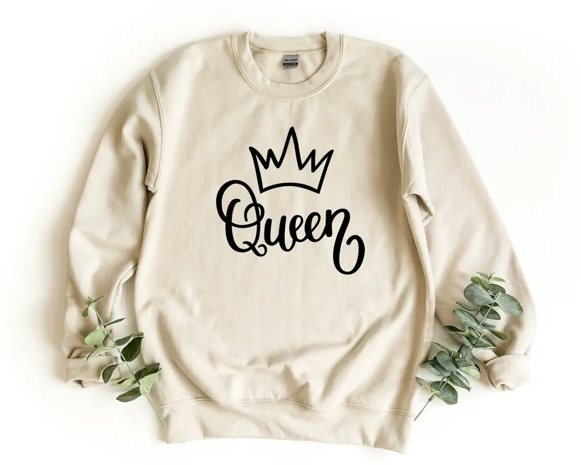 Queen Crewneck Sweatshirt, Funny Sweater, Gift for Girlfriend, Queen Gift, Queen's Crown, Crown Pullover