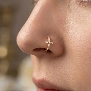 Oufer 20G CZ Cross Hinged Segment Stainless Steel Nose Ring