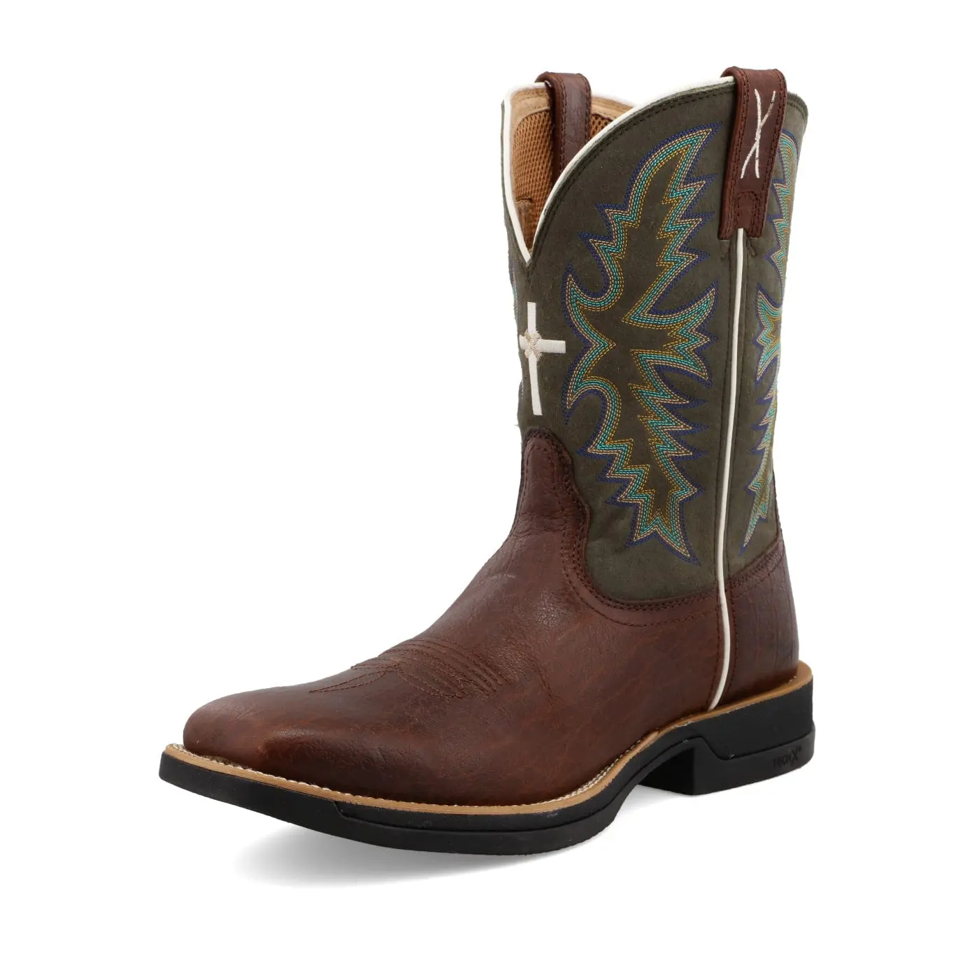 Men's Elephant Print Leather Cowboy Boots, 11" Western Boot with Block Heel, Spur Shelf, and EVA Comfort Midsole, Footwear, Animal Print, Pull Tabs, 11 In, Rubber Outsole, Recycled Leather, Blend85 Footbed, Mesh