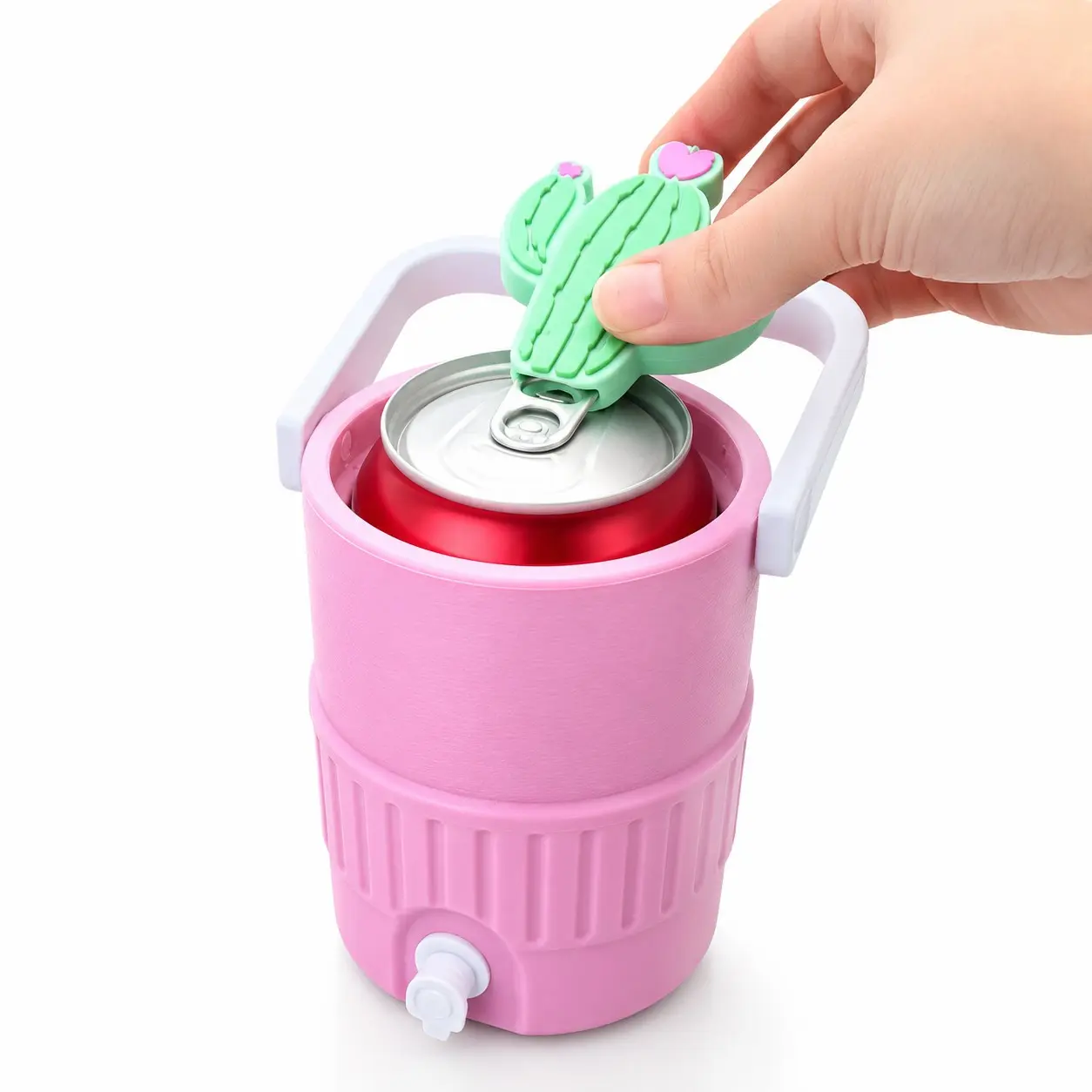 Cactus Theme Can Holder with Can Opener, 12oz Can Cooler, Drink Holder, Beverage Tumbler, Drink Can Protector, Stylish and Functional Design