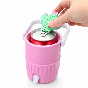 Cactus Theme Can Holder with Can Opener, 12oz Can Cooler, Drink Holder, Beverage Tumbler, Stylish and Functional Design