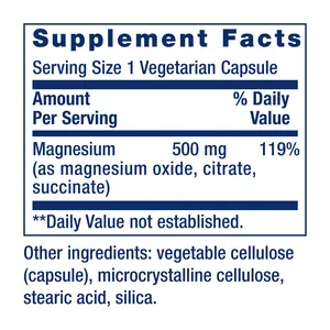 Life Extension Magnesium Caps 500 MG, 100 Vegetarian Capsules