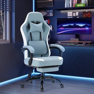 DUMOS Computer Gaming Chair - High Back Ergonomic Desk Chair with Footrest and Lumbar Support, Height Adjustable Task Chair with Linkage Armrests and Headrest, 360° Swivel Wheels