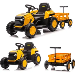 Toddlers Ride on Tractor with Detachable Garden Cart, 12V Electric Kids’ Vehicle with Trailer, Ages 3–8, Max Load 66 Lbs, Up to 2.5 Mph, Battery-Powered 8-Wheel, Remote Control, Garden Game