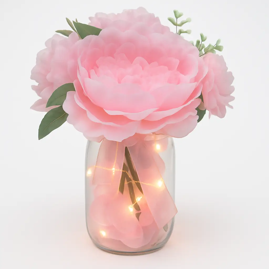 Pink Floral LED Glass Pot - Battery Operated