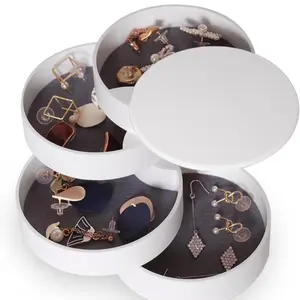 CONBOLA Jewelry Organizer, Small Jewelry Storage Box Earring Holder for Women, 5-Layer Rotating Travel Jewelry Tray Case with Lid for Bracelets Rings Bracelets