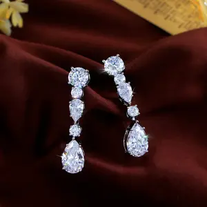 Light Luxury Long Drop Earrings with Teardrop Zirconia—Elegant, Luxurious Accessories for Banquets, Weddings, Birthday Parties & Evening Events; Premium Formal Attire Earrings