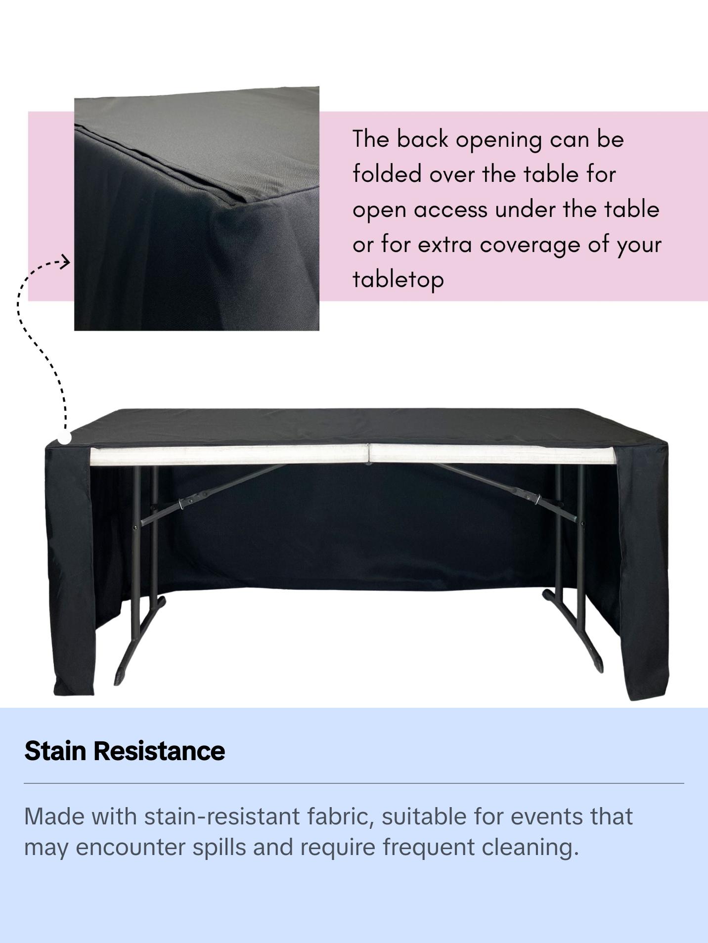 6 ft Fitted Slit Open Back Polyester Rectangular Tablecloth Black