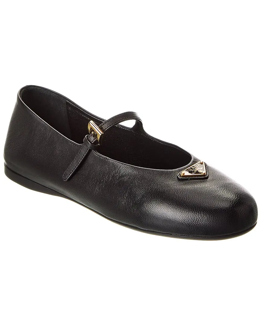 Prada Logo Leather Ballerina Flat