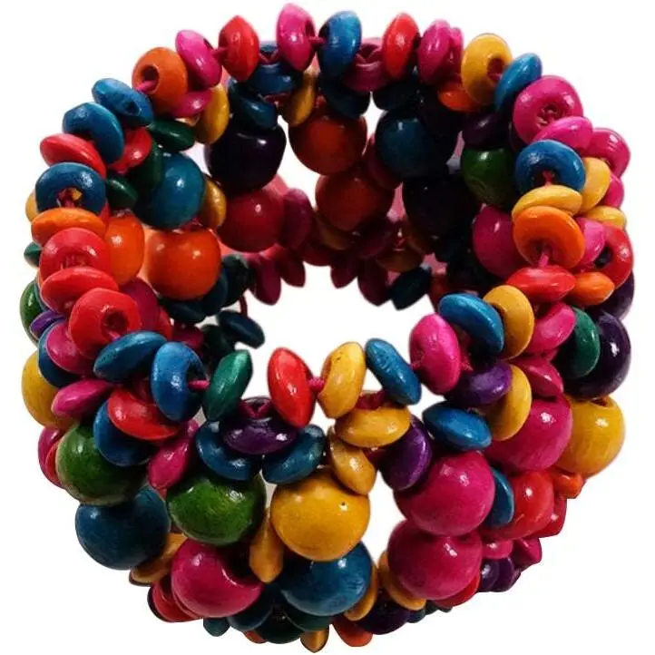 Multi-Colored Wooden Beads Stretch Bracelet Wide Chunky Bangle Bohemian Jewelry Wood Elastic Wristband for Women