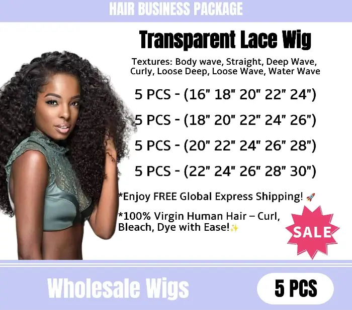 Wholesale Transparent Lace Front Human Hair Wigs 5 PCS Package