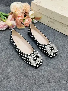 French Style Square Toe Polka Dot Rhinestone Flat Shoes, Patent Leather Soft Sole, Casual All-Season Women's Footwear, Perfect for Work and Dates