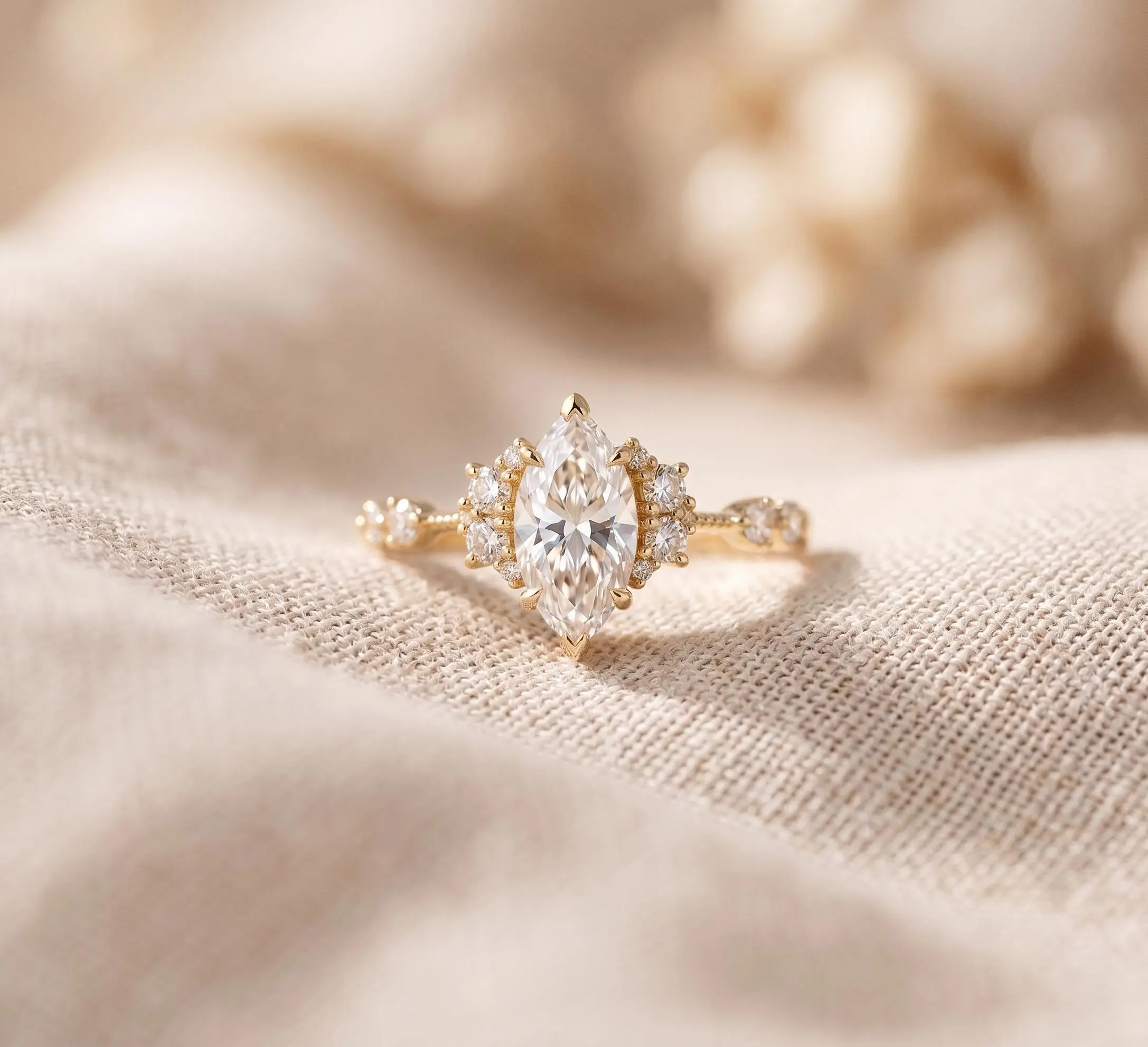 Luxury-designed marquise-cut cubic zirconia ring a dazzlingSynthetic Moissanite  elegant French-style ring with a sophisticated look Adjustable size