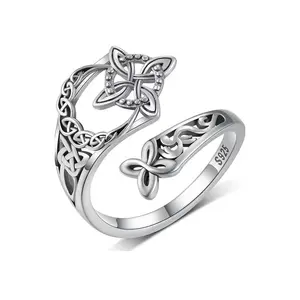 Vintage Celtic Knot Ring featuring Retro Geometric Cross Hollow design, Personalized Pattern, Womens Ring, Adjustable Open Ring for Students