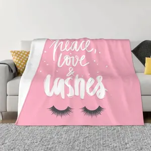 Cute Beauty Eyelash Cartoon Flannel Throw Blanket Soft Cozy Blanket For Couch Sofa Bed Girls Room Decor Gift