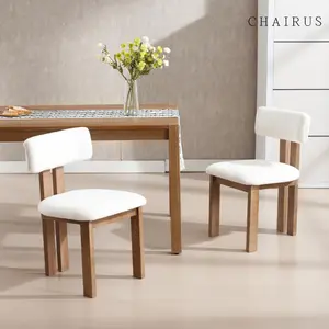 CHAIRUS  Farmhouse Wooden Dining Chairs Set of 2, Sherpa Upholstered Kitchen & Dining Room Chair with Open Back, Comfy Armless Side Chair for Home/Living Room/Restaurant, Sherpa Fabric, White