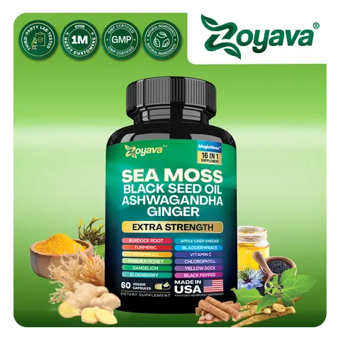 Zoyava Sea Moss Supplement - All-in-One Multivitamin with Black Seed Oil, Ashwagandha & 15+ Extra Strength Ingredients - 60 Capsules - MADE IN USA