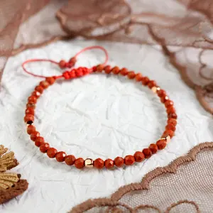 Natural Faceted Red Jasper Stone 4mm Beads Bracelet Jasper Stone Stretchy Healing Reiki Men Women Bracelet Handmade