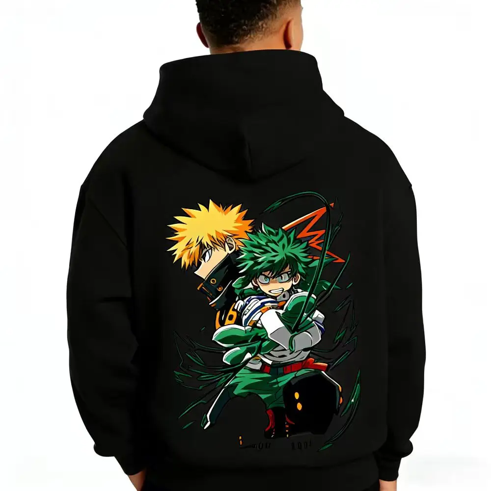 Anime-print hoodie featuring *My Hero Academia* character Izuku Midoriya on the back. Made from comfortable fabric, it offers both warmth and style—perfect for spring, autumn, and winter. A must-have item for anime fans (unisex/sporty casual hoodie).