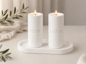 Luxury Shabbat candle holder set with tray | handmade stone decor | Holystonestudio
