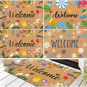 Seasonal Welcome Door Mat 24"x15" Interchangeable Entrance Mats for Front Door Non-Slip Rugs Faux Coir Doormat for Summer Fall Winter Indoor