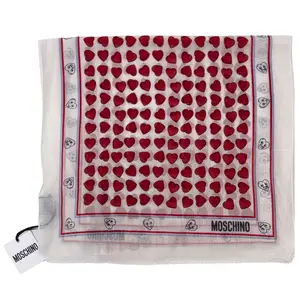 Moschino Heart Print Scarf One Size - Soft Lightweight Designer Accessory with Iconic Red Heart Motif & Contrast Borders