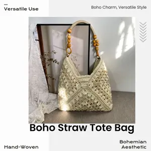 New Bohemian-Style Fashion Bag — Versatile, Hand-Woven Paper Rope Crochet Straw Bag — Vacation-Style Beach Tote & Shoulder Bag