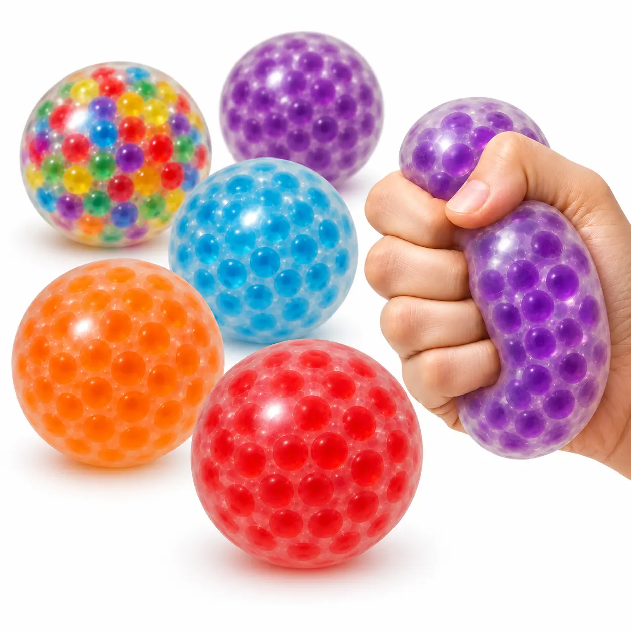 6 Pack Colorful Squishy Gel Bead Balls, Stress Relief Sensory Fidget Toys, Soft Squeeze Balls for Adults & Teens, Birthday Party Favors & Gifts