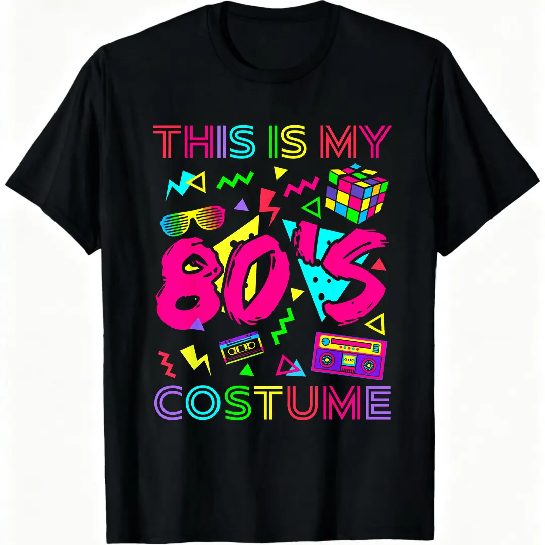 Classic 80s Costume T-Shirt, Unisex Funny Graphic Tee in 100% Cotton, Casual Short Sleeve Top for Men and Women